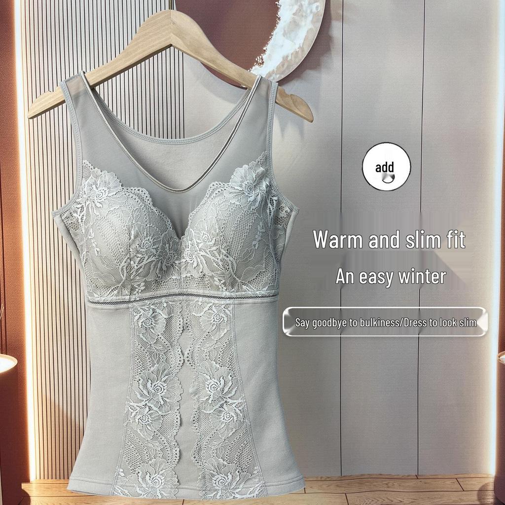Damski dopasowany top na ramiączkach z podszewką polarową wyszczuplający z wbudowanym biustonoszem - Styl jesień/zima 2025