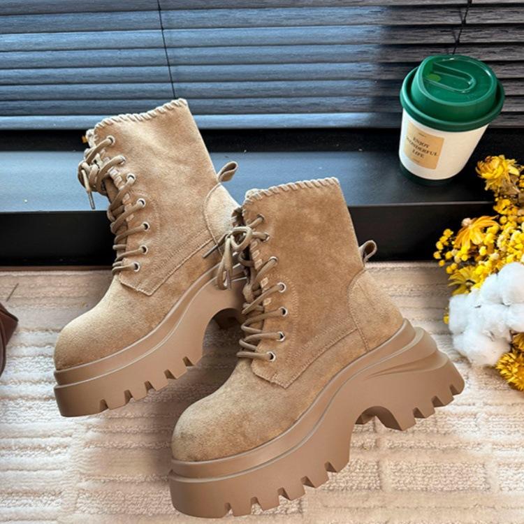 

[Fanfna] Platform British Martin Boots Women s 2025 Autumn New Retro Fashion Two Wear Skinny Short Boots 40 хаки