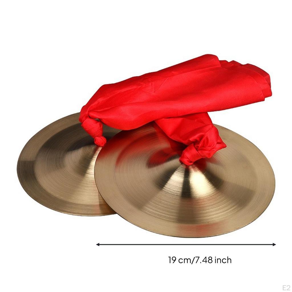 Hand Cymbals Polished with Red Ties Shiny Finger for Artists, Students, Stage Performances,