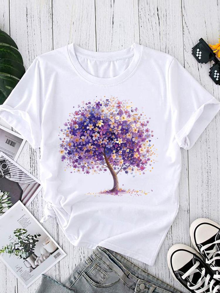 (Asian Size) Short Sleeve T-shirts O-neck Casual Clothing Fashion Female flower style cute Women's Top T shirt Printed Graphic Tee