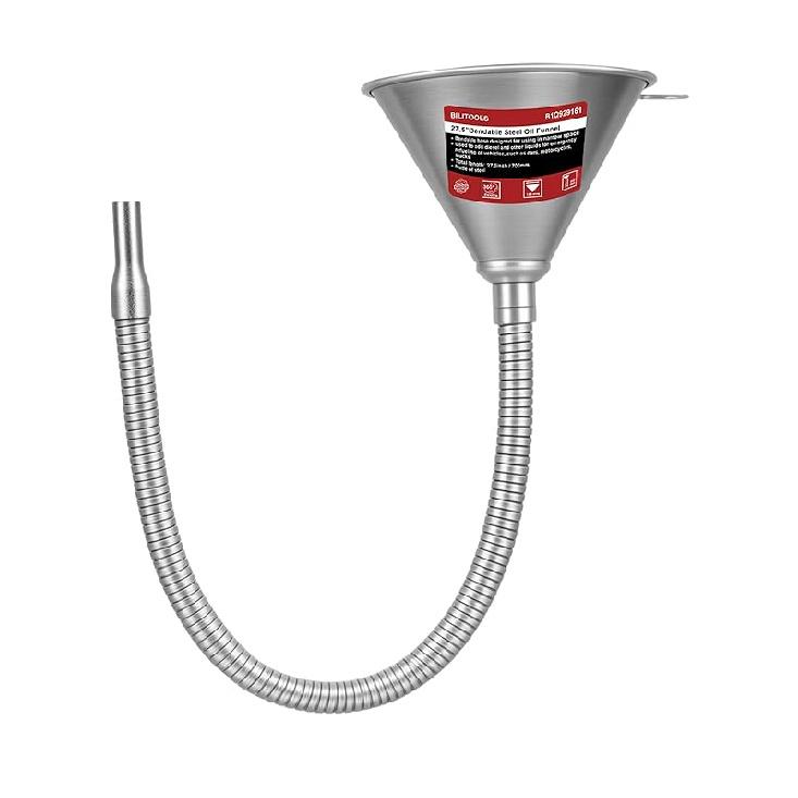 BILITOOLS 26.2" Steel Flexible Oil Funnel With Filter For Automotive Use, Metal Bendable Spout Funnel For Oil Fluids Change, Long Funnels For