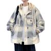 Men's Hooded Plaid Cotton Jacket - Spring/Autumn/Winter Workwear for Youth Students