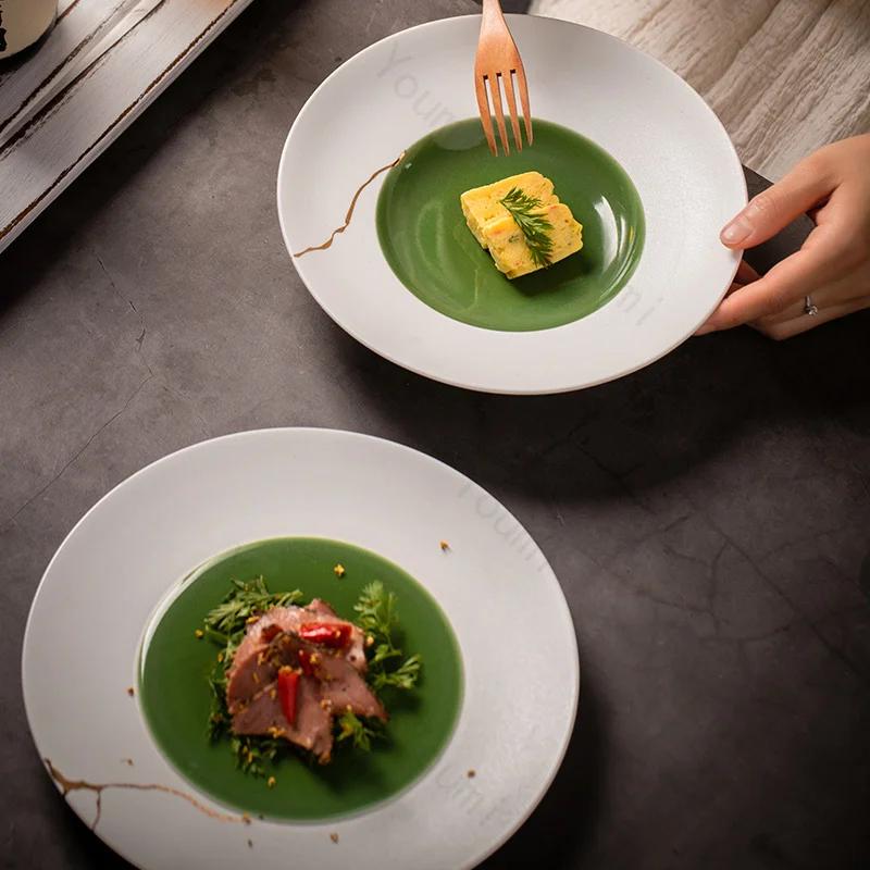 Light Luxury High End Ceramic Plate Restaurant Salad Dessert Exquisite Dining Plates Retro Chinese Style Household Tableware