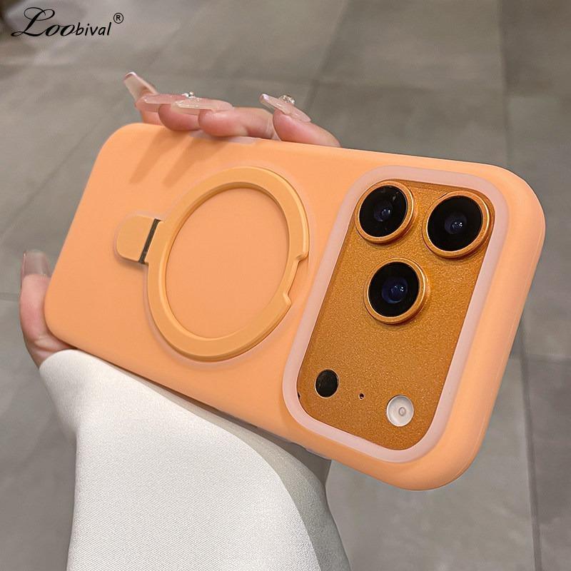 for Liquid Silicone Bracket Case for For Iphone 16 17 Pro Max 1 14 13 Candy Color Magnetic Holder Stand Soft Matte Cover