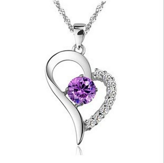Korean Fashion Imitation Silver Zircon Pendant Necklace for Women