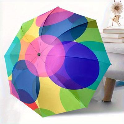 1pc Circle Pattern Automatic Folding Umbrella, Portable & Foldable Design with 8 Ribs, Casual Outdoor Accessory Halloween and Christmas Gift