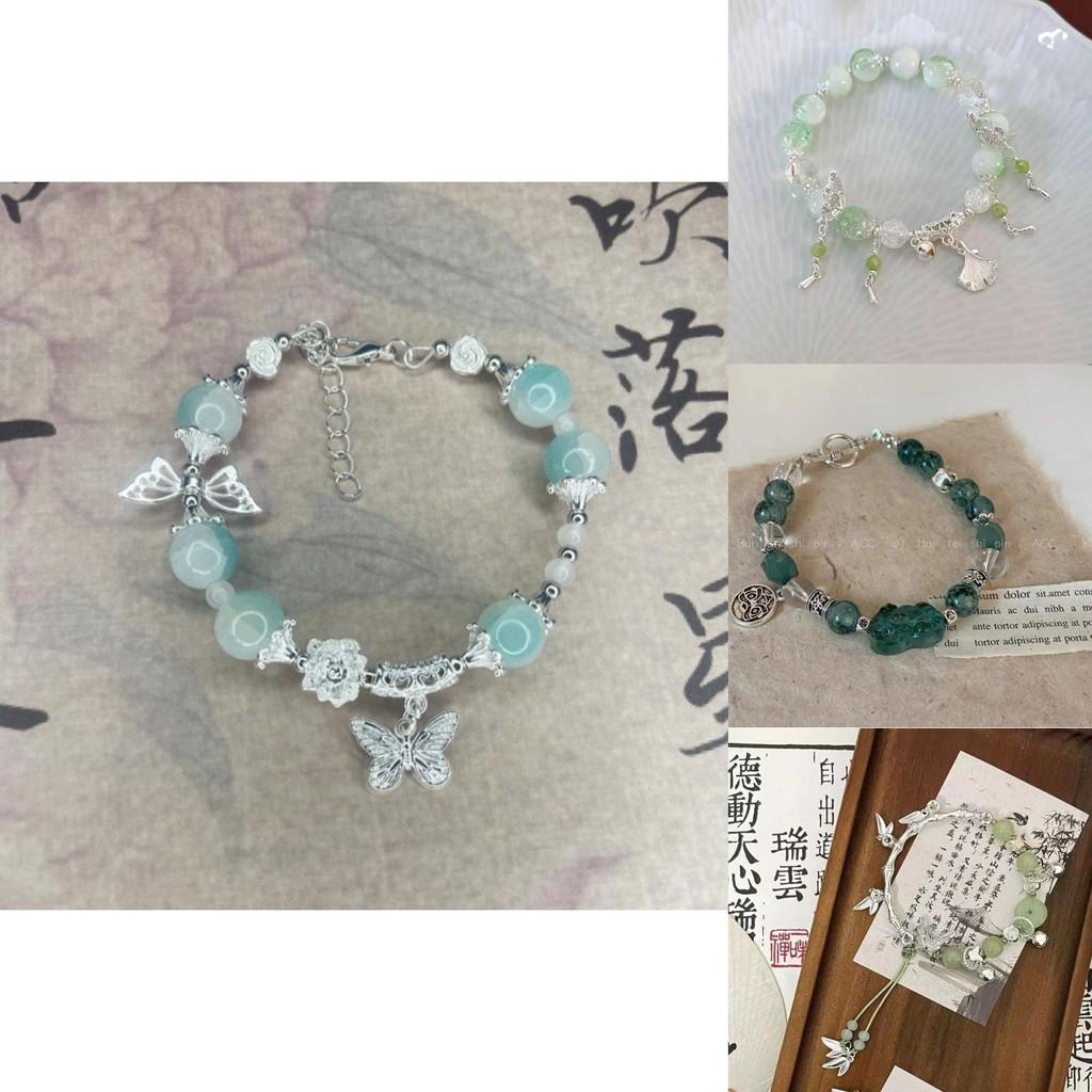 Exquisite New Chinese Style Green Beaded Pendant Bracelet For Women With Unique Design