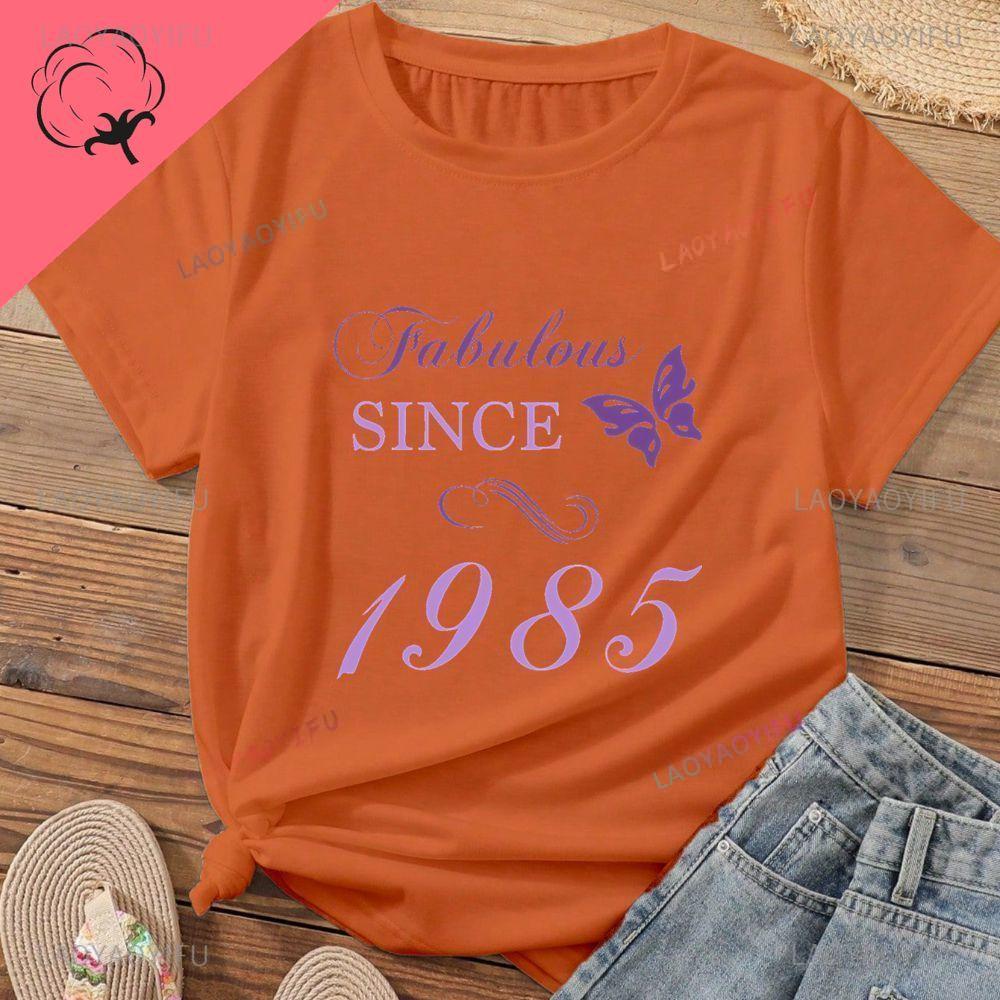 40YearLucky TShirt Fabulous SINCE 1985 Summer Fashion ShortSleeved Patterned Cotton TShirt