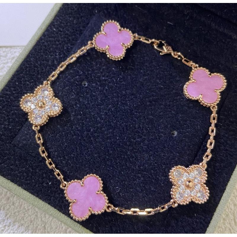 Exquisite Four-leaf Clover Bracelet for Women Five-flower Bracelet Double-sided Natural White Mother-of-pearl and Carnelian Bracelet