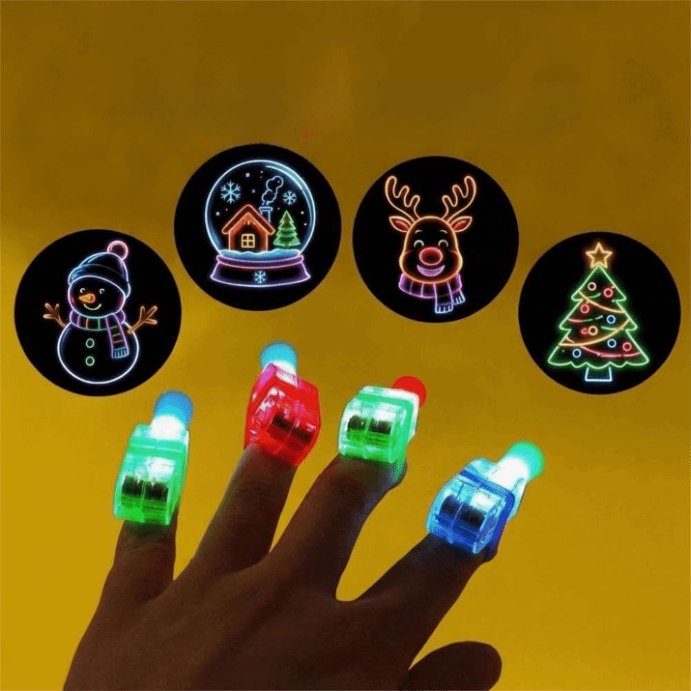 12 Piece Glow in Dark Festive LED Light-Up Finger Lights Glowing Ring Projector Light Party