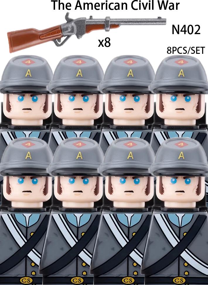 MOC Amerikos pilietinio karo kareivių figūrėlės Statybiniai kaladėlės Vienišos žvaigždės sargybiniai Ginklai Pistoletas kepuraitė Armijos pėstininkai Kaladėlės Žaislai Vaikų dovana