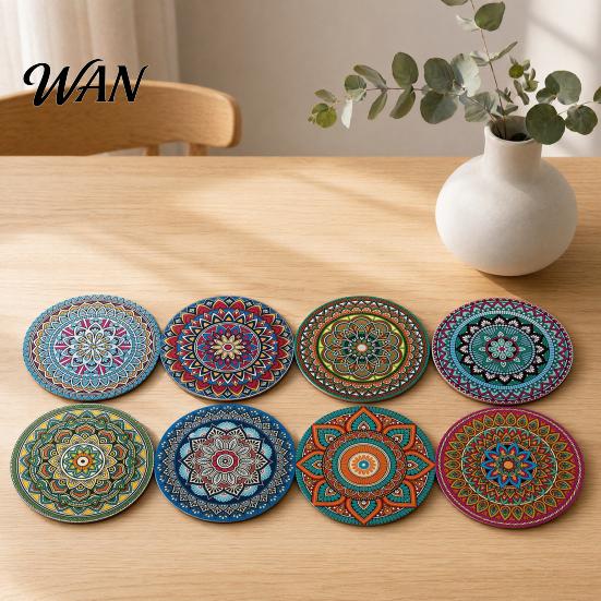 Non-slip Cup Coasters 8PCS Coasters, Colorful Wood with Non-Slip Heat Insulation Set Waterproof Drink Holder, for Home Office Dining Table Decorative