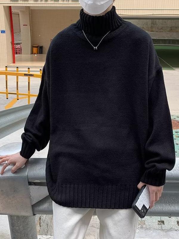 Korean Style Men's High Neck Woolen Cardigan - Retro Loose Knitwear for Autumn/Winter 2025