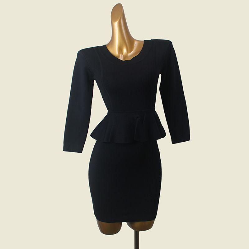 

Italy Accessible Luxury Silm Bodycon Dress Fashion Wind Black Fall Long Sleeves Knitting Female Slim Looking Elegant Dress Black S