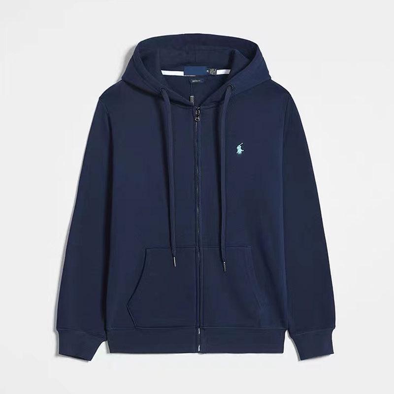 Herren Kapuzen-Polojacke mit Stickerei - Leicht, Unifarben, Lockerer Schnitt, Große Größen, Perfekt für Frühling & Herbst.