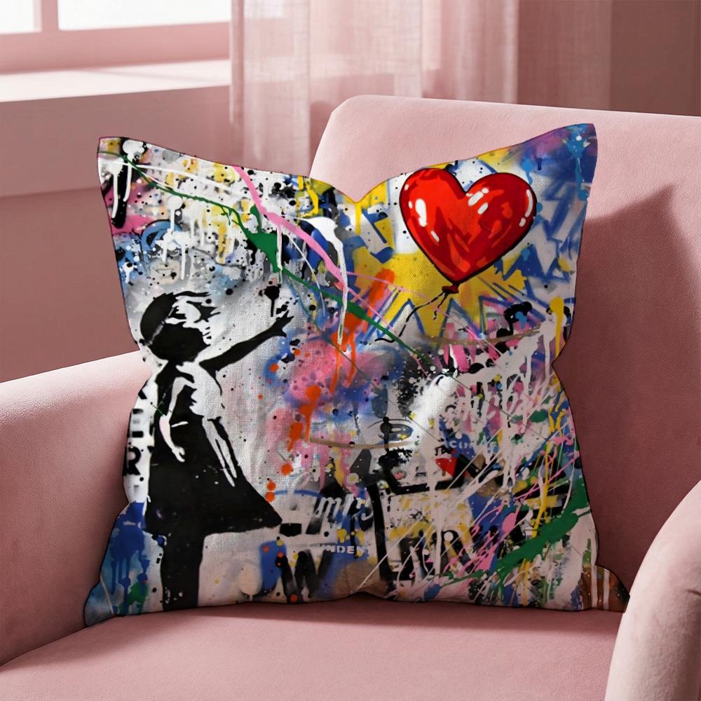 B-Banksy KÜNSTLER Kissenbezug Mehrzweck-Kissenbezug für Zuhause & Auto - Wendbar, Weich & Strapazierfähig für den täglichen Gebrauch