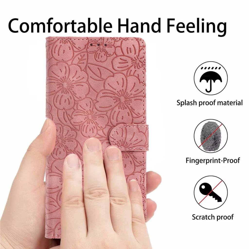 For Samsung Galaxy S24 Ultra Flip Case Cherry Blossom Pattern Leather Wallet Stand Phone Cover with Wrist Strap