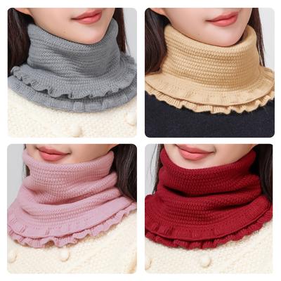 Women Winter Knit Ruffled Trim Mock Turtleneck Faux Collar Elegant Detachable Pullover Scarf Wrap Neck Warmer Headband