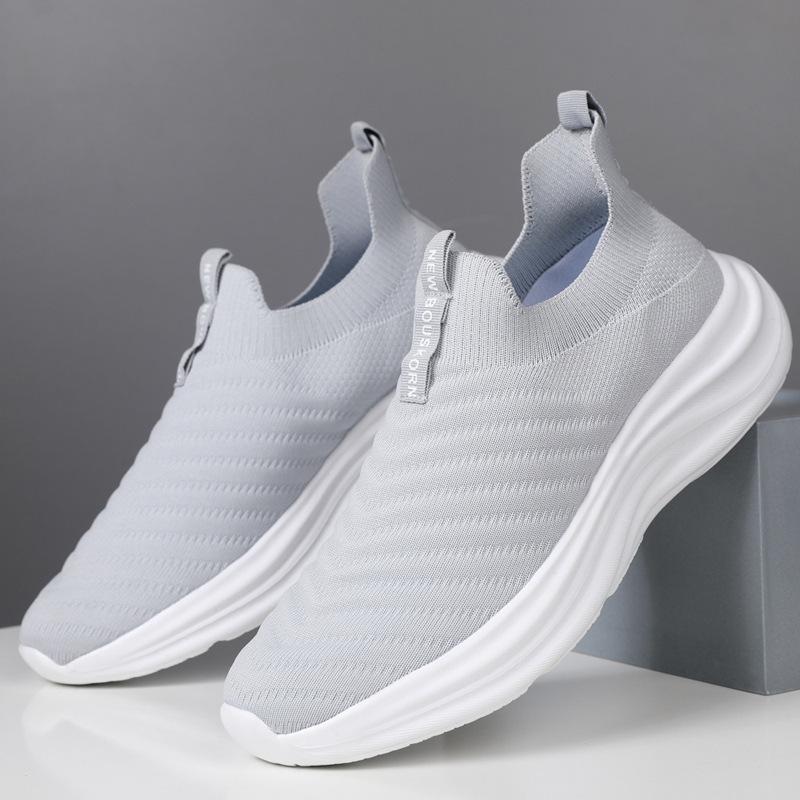 

Couple model one-pedal little white shoes 2025 spring new lightweight men s shoes flying woven breathable sports and leisure shoes men 44 серый