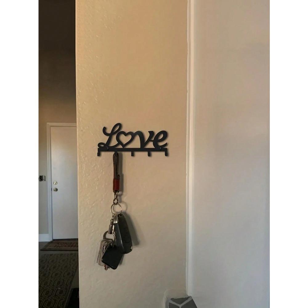 1 Piece "LOVE" Letter Wall-Mounted Storage Rack, Floating Wall Keychain, Metal Wall-Mounted Storage Rack, Stick-On/Punch-Mounted Storage Rack,