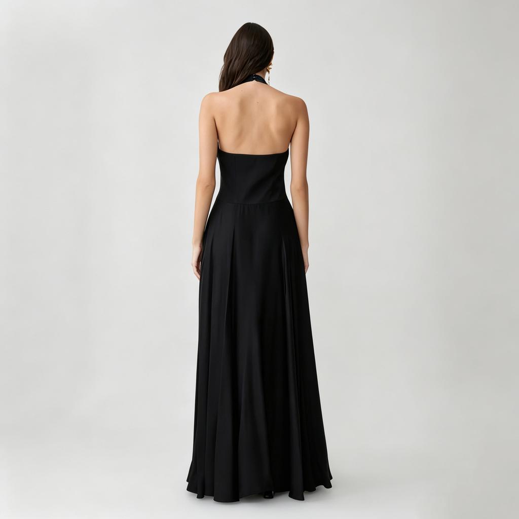 Women's French Neck Deep V Long Dress High Waist Waist Sexy Backless Temperament Dress Dress