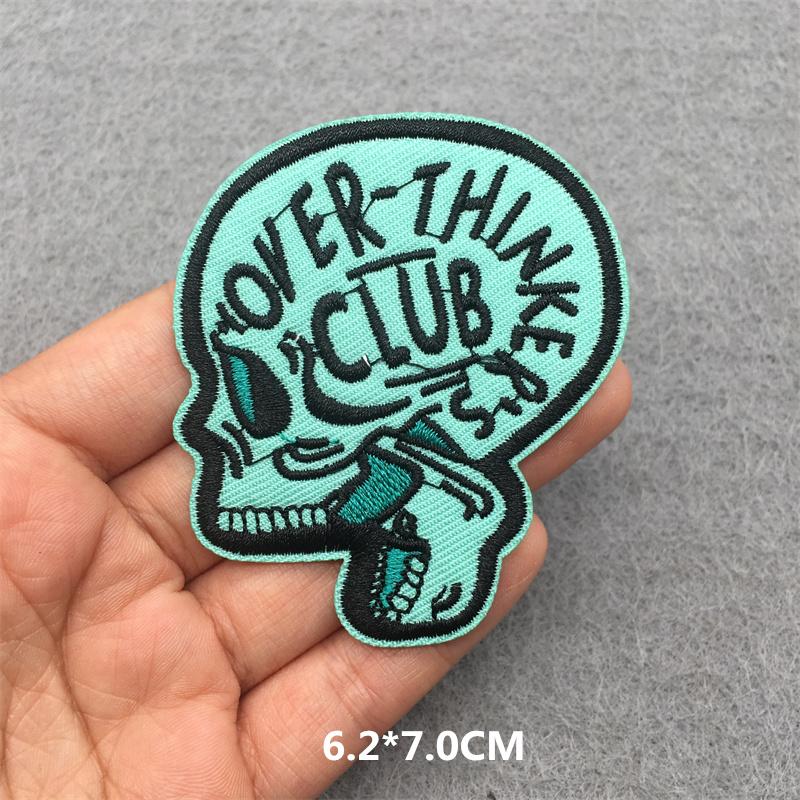 Punk Patch Flame Embroidery Patches For Clothes Scary Skull Iron On Patches On Clothing Embroidered Jacket Badge Sticker