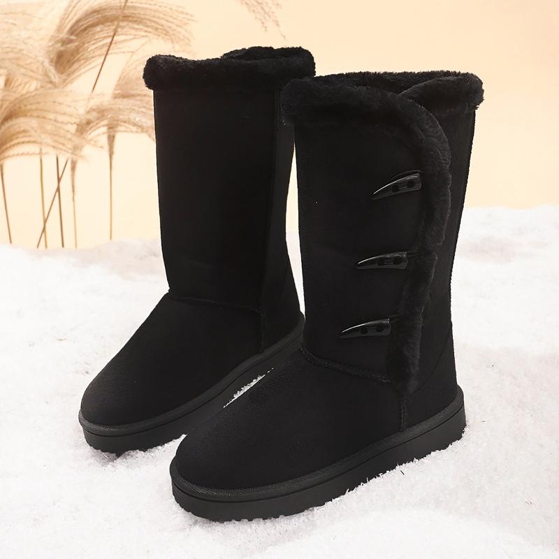 Ladies snow boots classic style with fur insulation and horn buttons high-calf boots