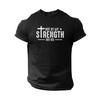European Sizes Lightweight Design | Men's Inspirational Christian T-Shirt - "Not by My Strength But His" Bible Verse Print, Casual Round Neck