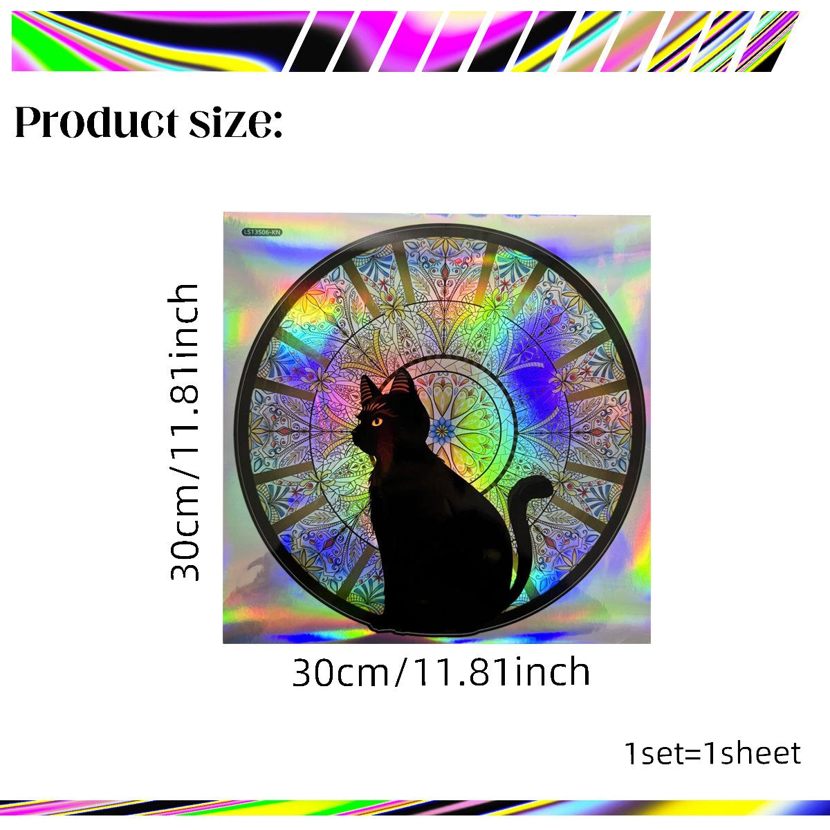 

Ls13506 Gradual Change Colorful Black Cat Animal Laser Wall Sticker Viewing Angle Different Patterns And Colors