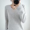 New Spring and Autumn V-neck Sweater Pullover Solid Color Long-sleeved Sweater Top
