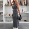 Ladies' Casual and Fashionable Sleeveless Waist Cinched Single Breasted Denim Dress