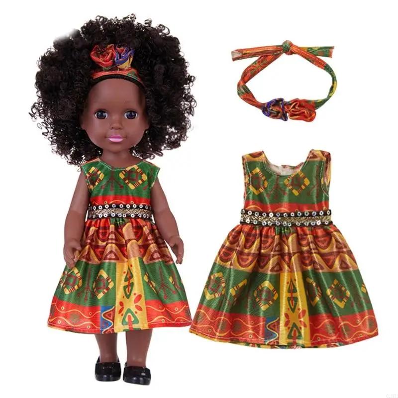 

35 см реалистичная игрушка Reborns African Girl, африканская черная кукла с вьющимися волосами для подарка на день рождения, черная кукла-младенец разноцветный