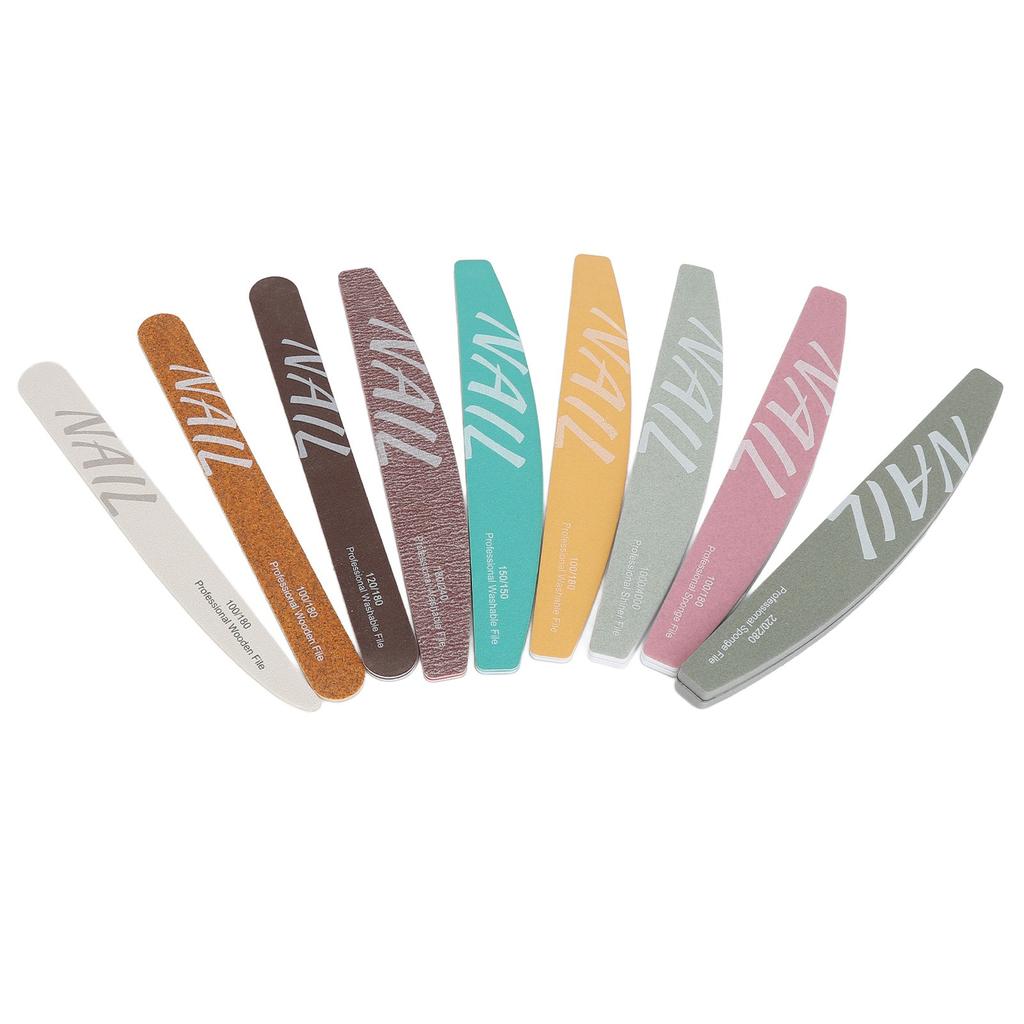 9 Piece Nail File Set Different Shape Professional Manicure Tools Washable Nail Buffer Set for Acryl