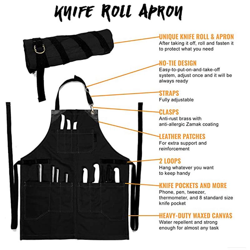 Custom Logo Waterproof Multi-Pocket Canvas Apron for BBQ, Restaurant, and Hairdresser Use