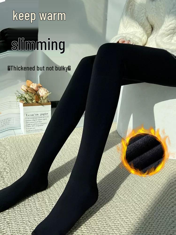 Women's Plus Velvet Thickened High-Waisted Black Tights for Winter - Slimming Footed Base Layer Pants