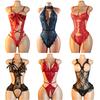 Nighttime Transparent Open Bra Porn Lingerie Corset Deep V Sexy Crotchless Underwear Women Lace Hollow Bras Teddy Bodysuit