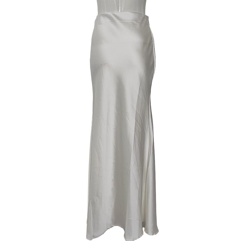 European & American Style Satin Long Skirt: Silky, High-Waist, Slim Fit, Summer Design for Elegant Wear.