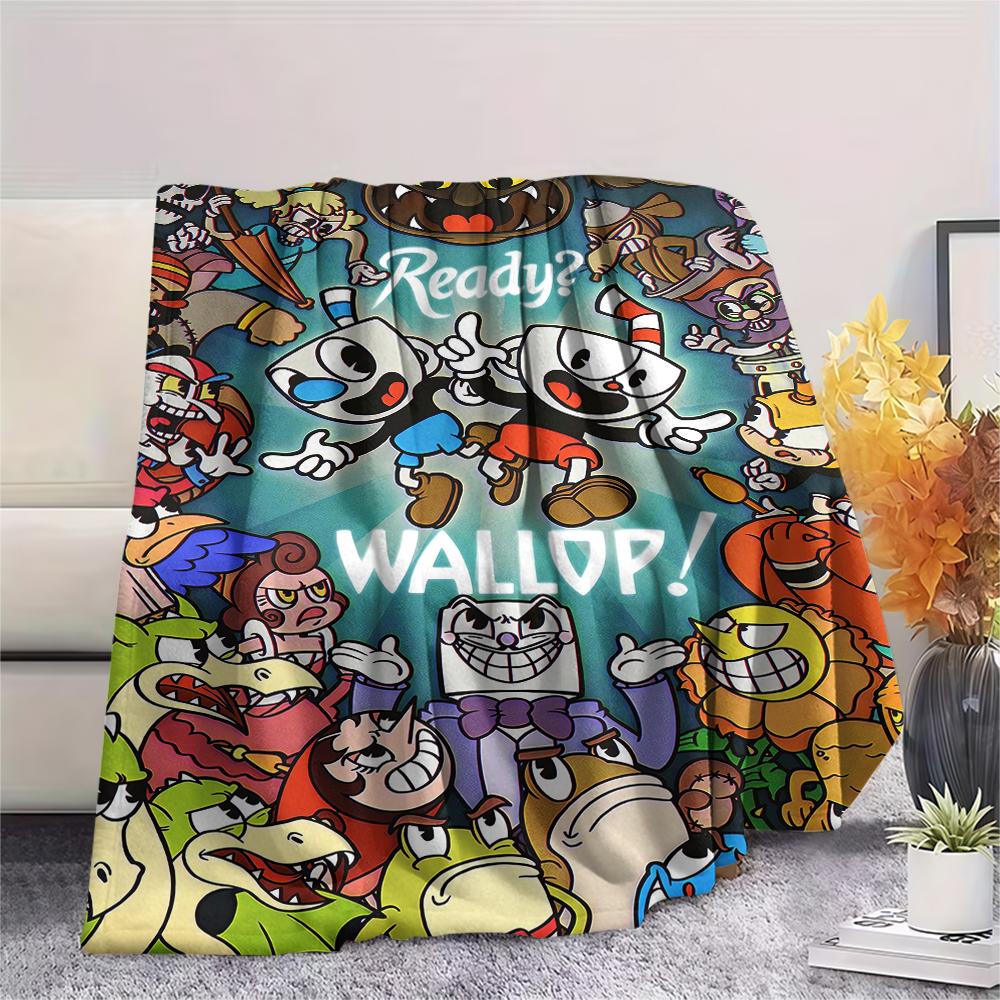 1Pc Cuphead Print Flannel Blanket, High Quality Comfortable for All Seasons, Home Decor, Warmth and Comfort, Perfect for Christmas Gifts