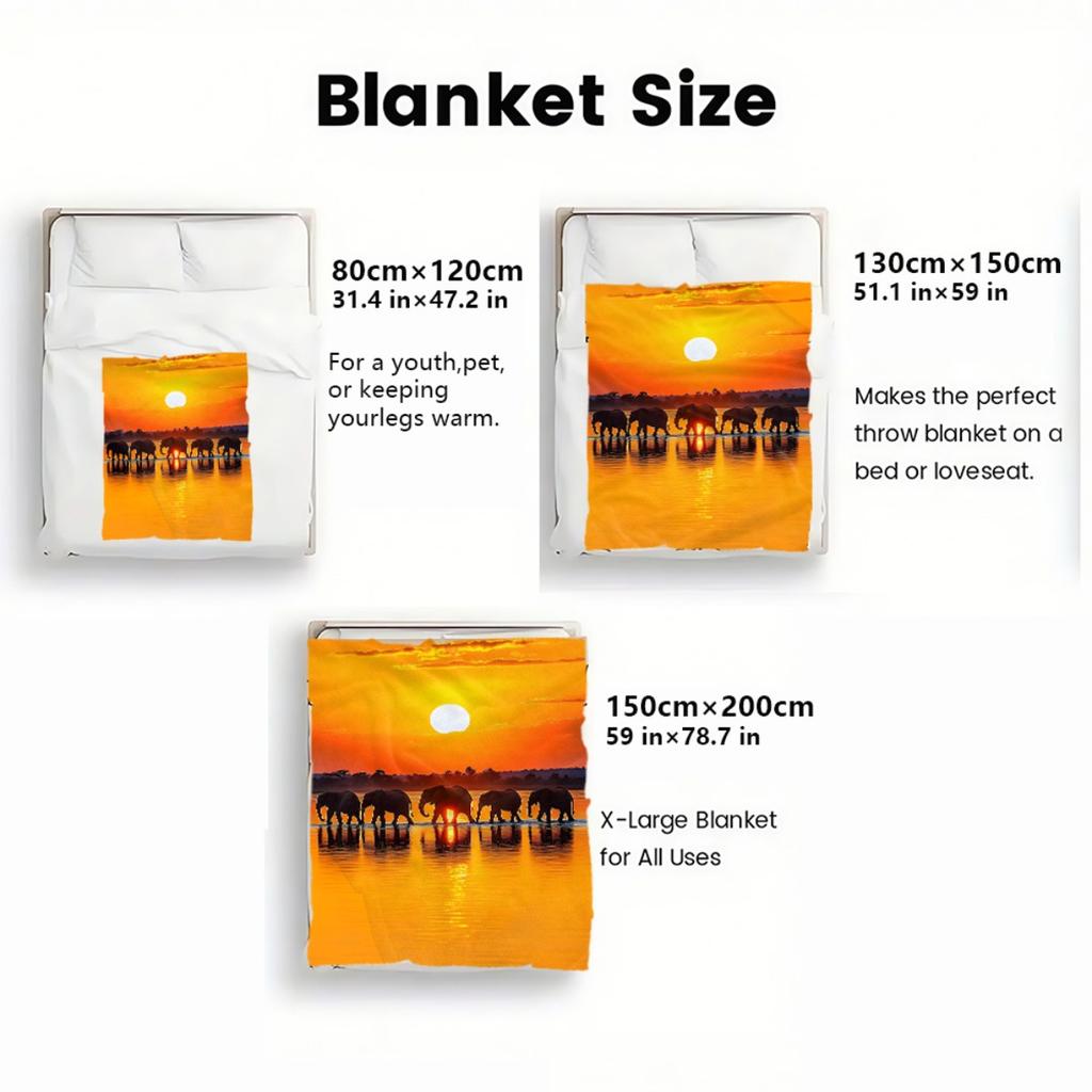 Elephant Sunset Safari Animal Print Blanket Flannel Soft Throw Bedding Decor Nature Theme Gift for Wildlife Lovers CozyWarmCover