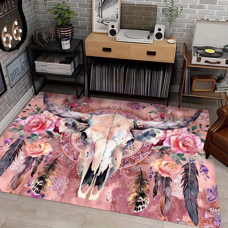 

VIKAMA Western-Style Carpet With Bull S Head And Rose Motif Office Chair Rug Living Room And Bedroom Carpet Home Decor 60x90cm