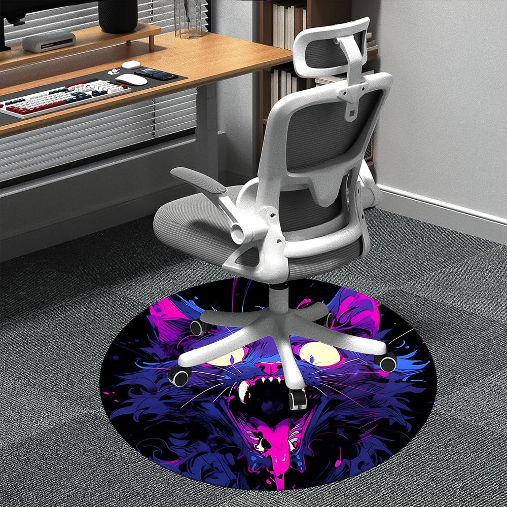

1PC Neon Kitty Office Round Area Rug, Indoor Mat Suitable ForOffice, Under Office Chairs Bedroom Living Room Home Decor, Room Deco, f043 80cm