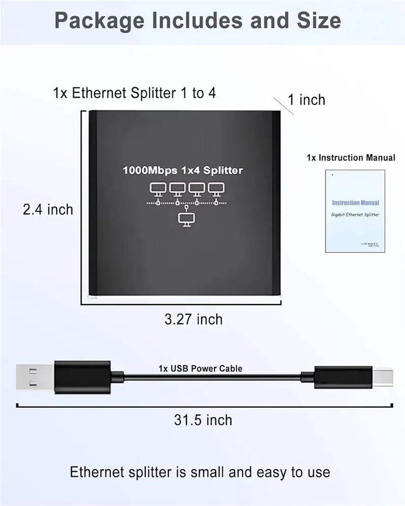 1000Mbps 1 In 4 Out Ethernet Adapter 1 To 2/4 RJ45 LAN Internet Splitter Cat 6 RJ45 Gigabit Switch for PC Laptop TV Box Router