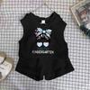 Girls Cotton Cartoon Print Tank Top And Shorts Set Fashionable Summer Two Piece Outfit For Kids