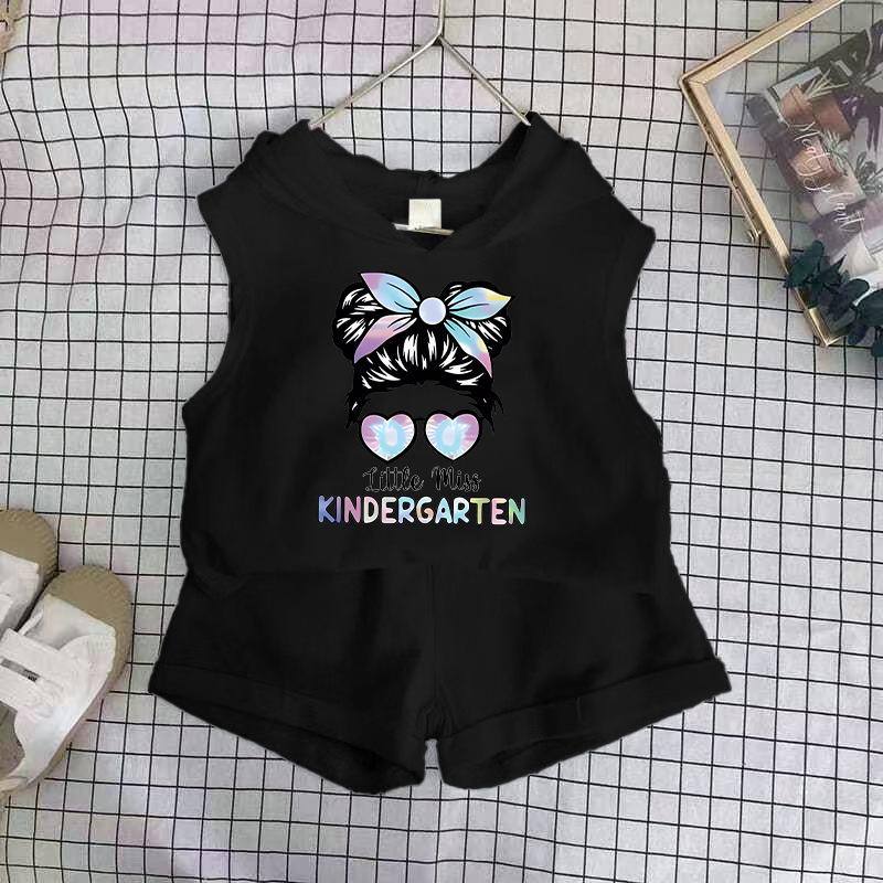Girls Cotton Cartoon Print Tank Top And Shorts Set Fashionable Summer Two Piece Outfit For Kids