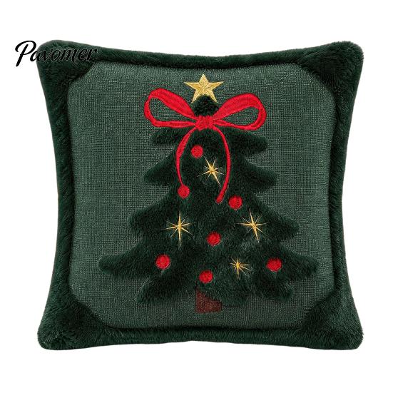 Washable Throw Pillow Covers Christmas Plush Pillowcase, 3D Embroidered Design Soft Decorative Pillows for Couch Cover, Cushion Cover Holiday