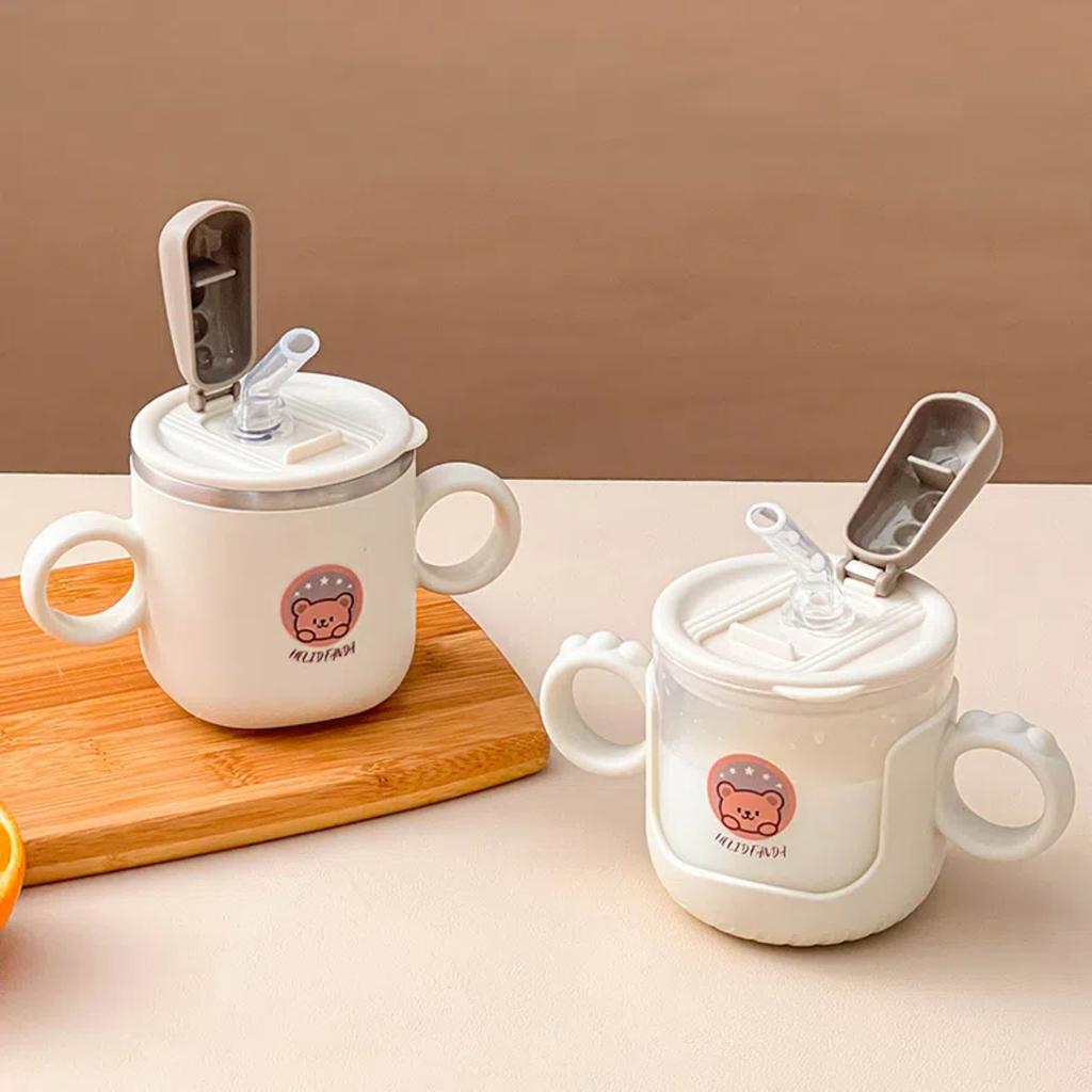 WORTHBUY 250ML Mini 316 Stainless Steel Mug Children Insulated Water Cup Tumbler With Straw&Handle Cute Sealed Milk Coffee Cup