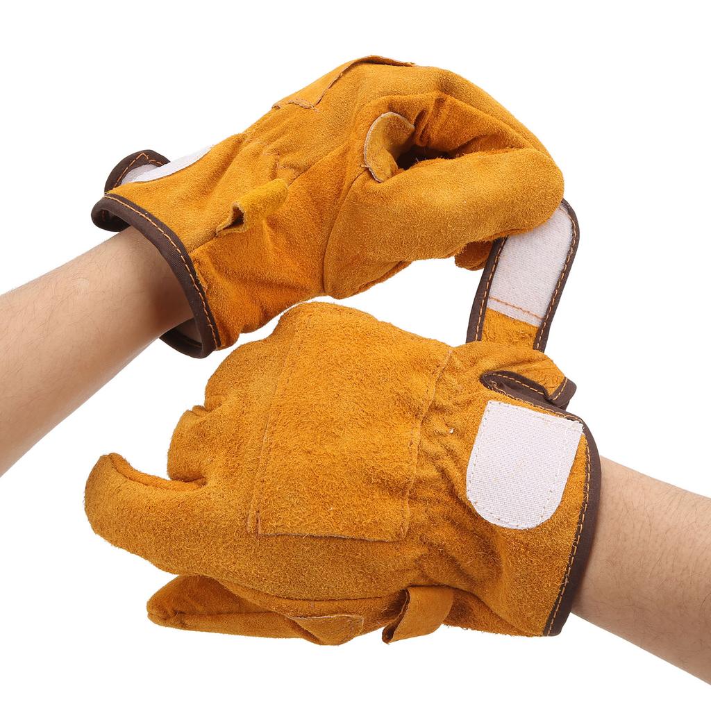 Heat Resistant Gloves Calf Leather Polyester Hand   BBQ Grill Oven Mitts Short Type