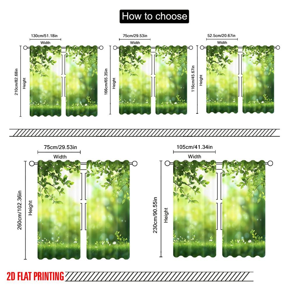 2pcs,2D Plane Printing Curtain Popular Leafy Meadow Bliss Versatile 100% Polyester (without Rod) Decorations Inside Ldeal for