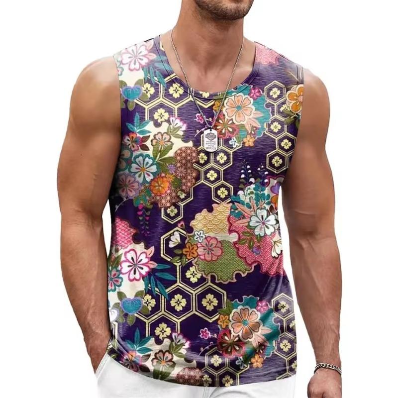 Fashion Floral Graphic Tank Top for Men Trend Summer Sleeveless 3D Flower Printed Vest Tees Loose Streetwear Breathable Tops