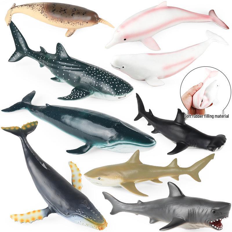 Soft Rubber Marine Animal Models: Great White Shark, Megalodon, Beluga, Blue Whale, Whale Shark, Dolphin Toys for Kids